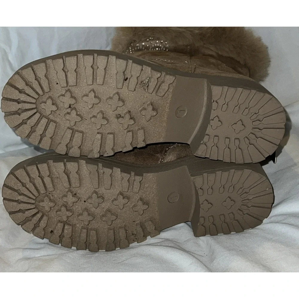 BEBE GIRLS FAUX FUR Fashion BOOTS TAN BROWN SHOES 1 NEW Rhinstones Cowgirl Bling